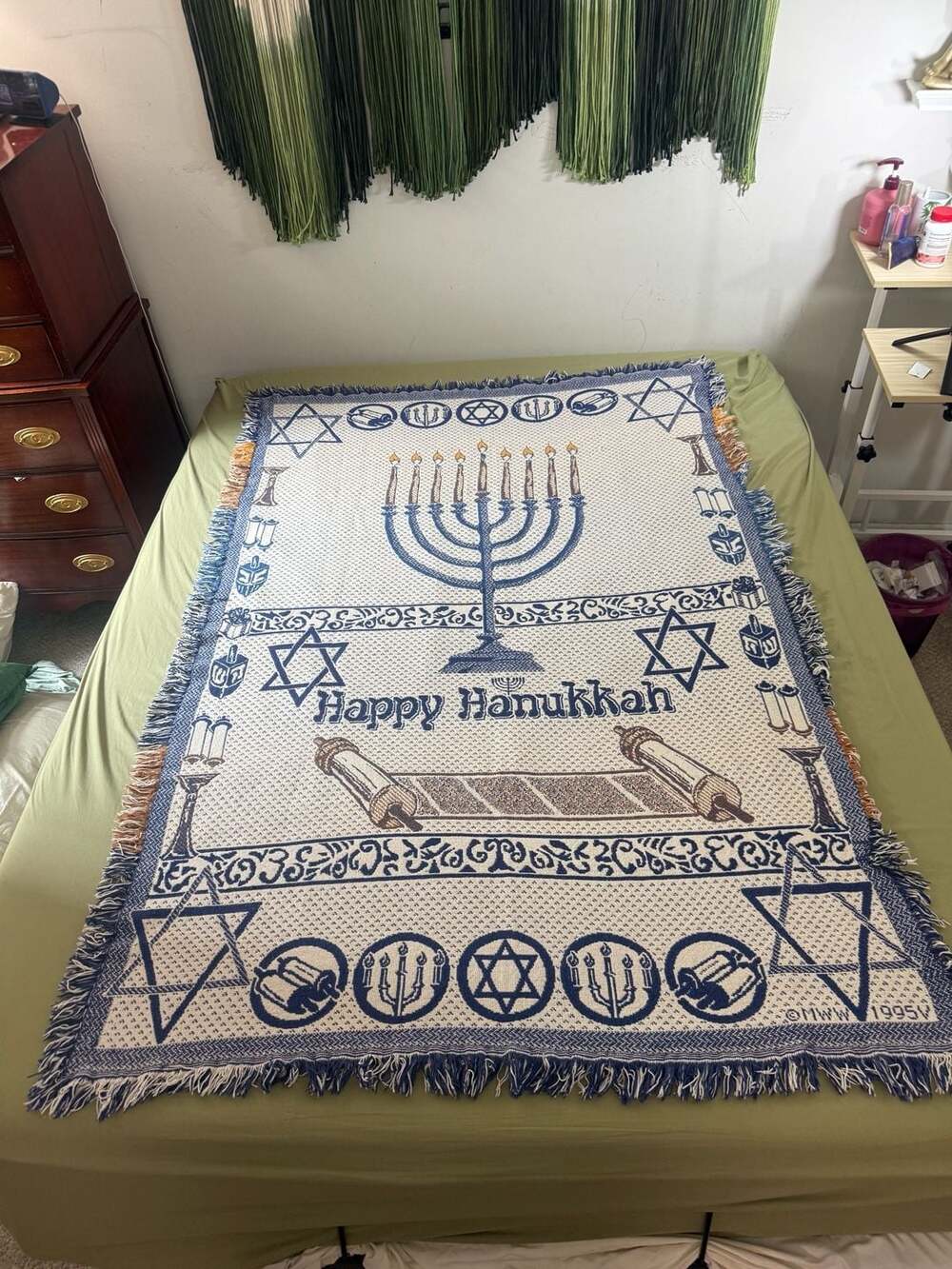 Vintage 1995 Happy Hanukkah Woven Cotton Throw Blanket